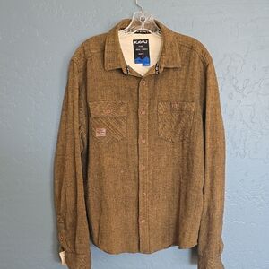 KAVU Herringbone Flannel Tan Long Sleeve Shirt